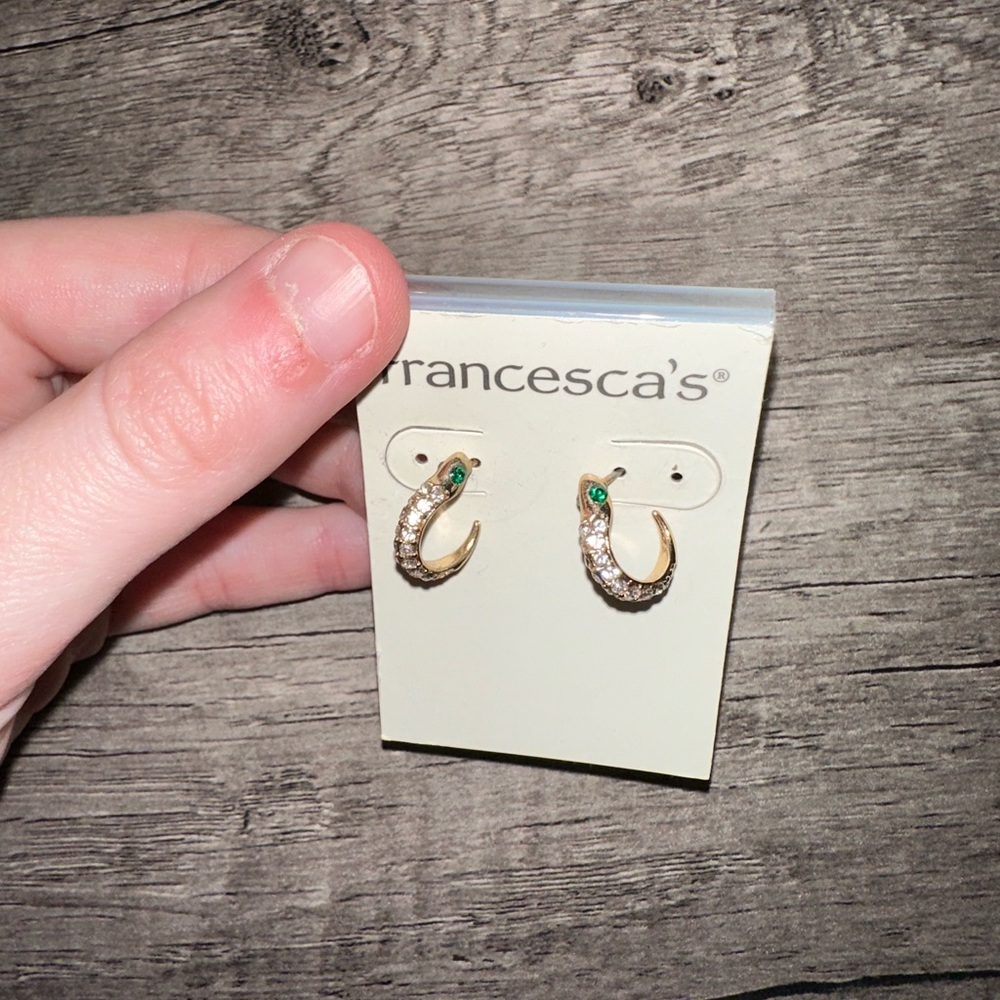 Francesca's Collections Gold and Green Horseshoe Earrings